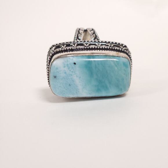 Elegant Silver,  Blue Larimar Stone Ring - Picture 7 of 7